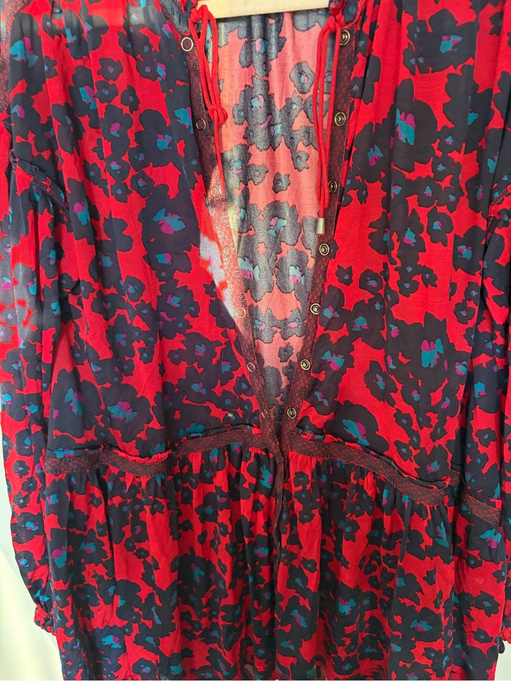 FREE PEOPLE LOVE LETTER Oversized Flowy Floral Snap Down Tunic Top Dress XS - Picture 9 of 16